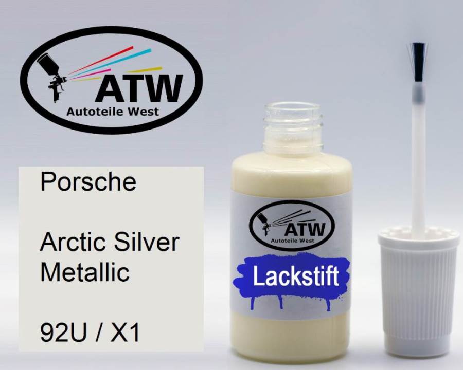Porsche, Arctic Silver Metallic, 92U / X1: 20ml Lackstift, von ATW Autoteile West.